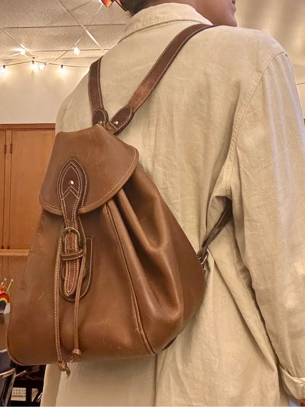 Vintage Leather Drawstring Backpack - Picture 8 of 8